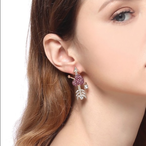 Rhinestoned Cupid Earrings - Picture 3 of 5